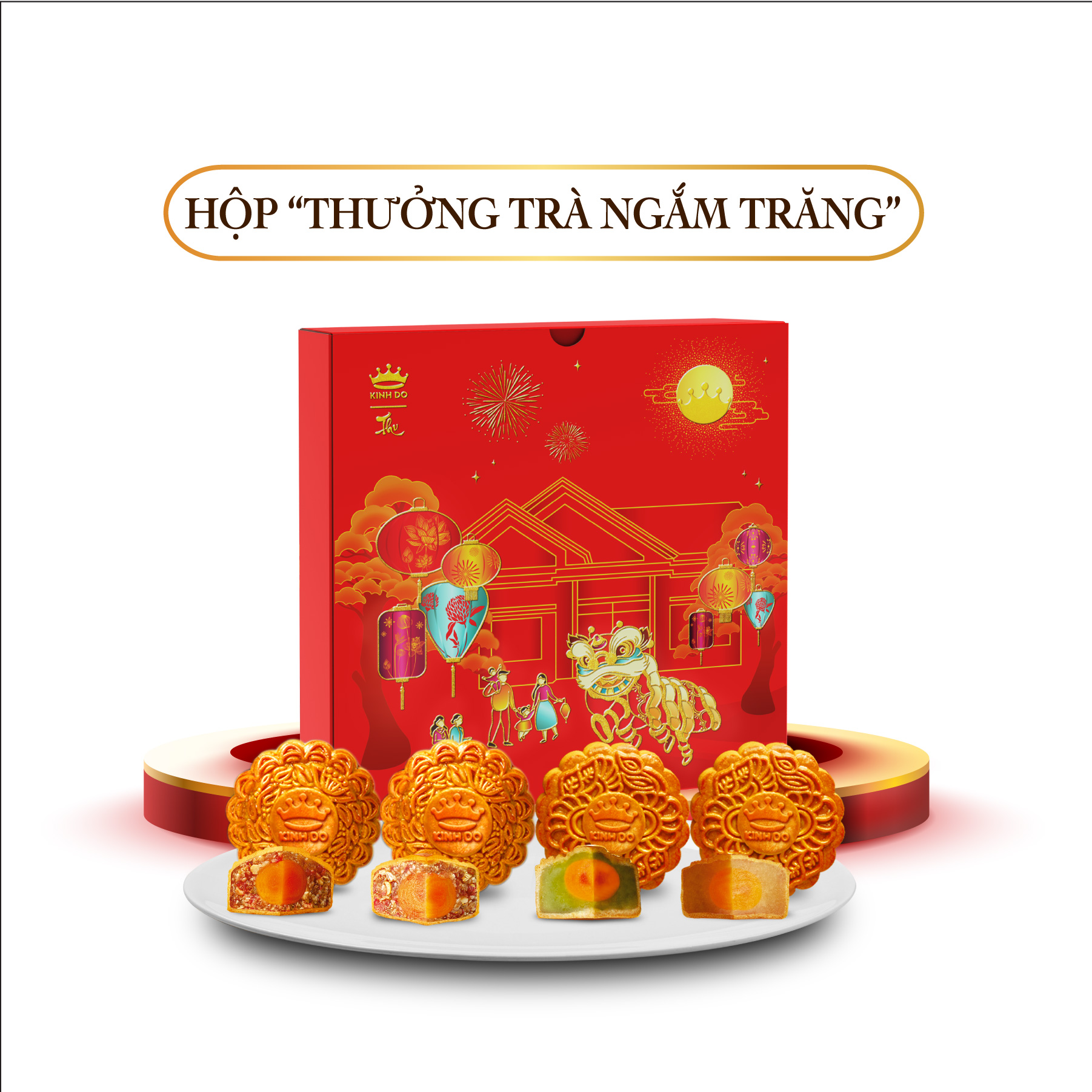 Tặng lồng đèn giấy - Hộp 4 bánh trung thu Kinh Đô &quot;Thưởng Trà Ngắm Trăng&quot; (4 bánh x 210g)