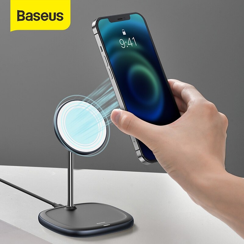 Đế giữ điện thoại tích hợp sạc nhanh không dây Baseus Swan Magnetic Desktop Bracket Wireless Charger cho iPhone 12 series -Hàng Chính Hãng