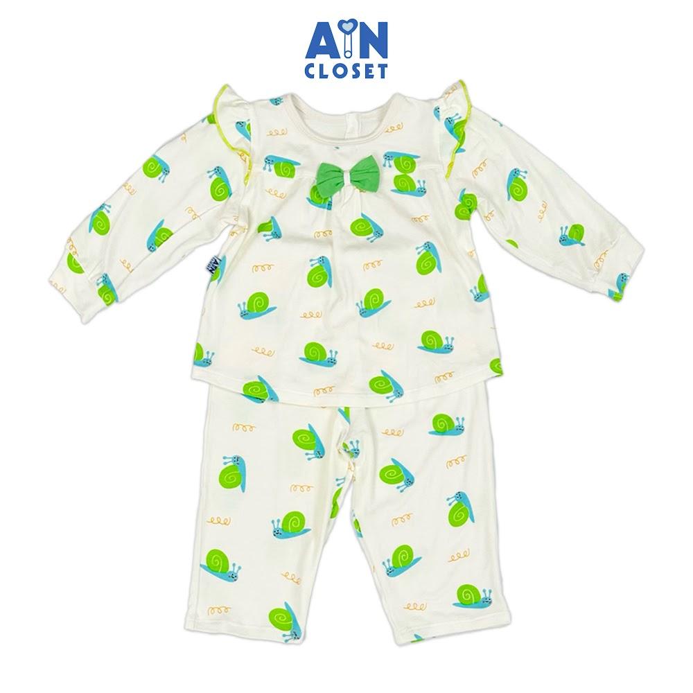 Bộ quần áo Dài bé gái họa tiết Ốc Sên Xanh Thun cotton - AICDBGSWLXIU - AIN Closet