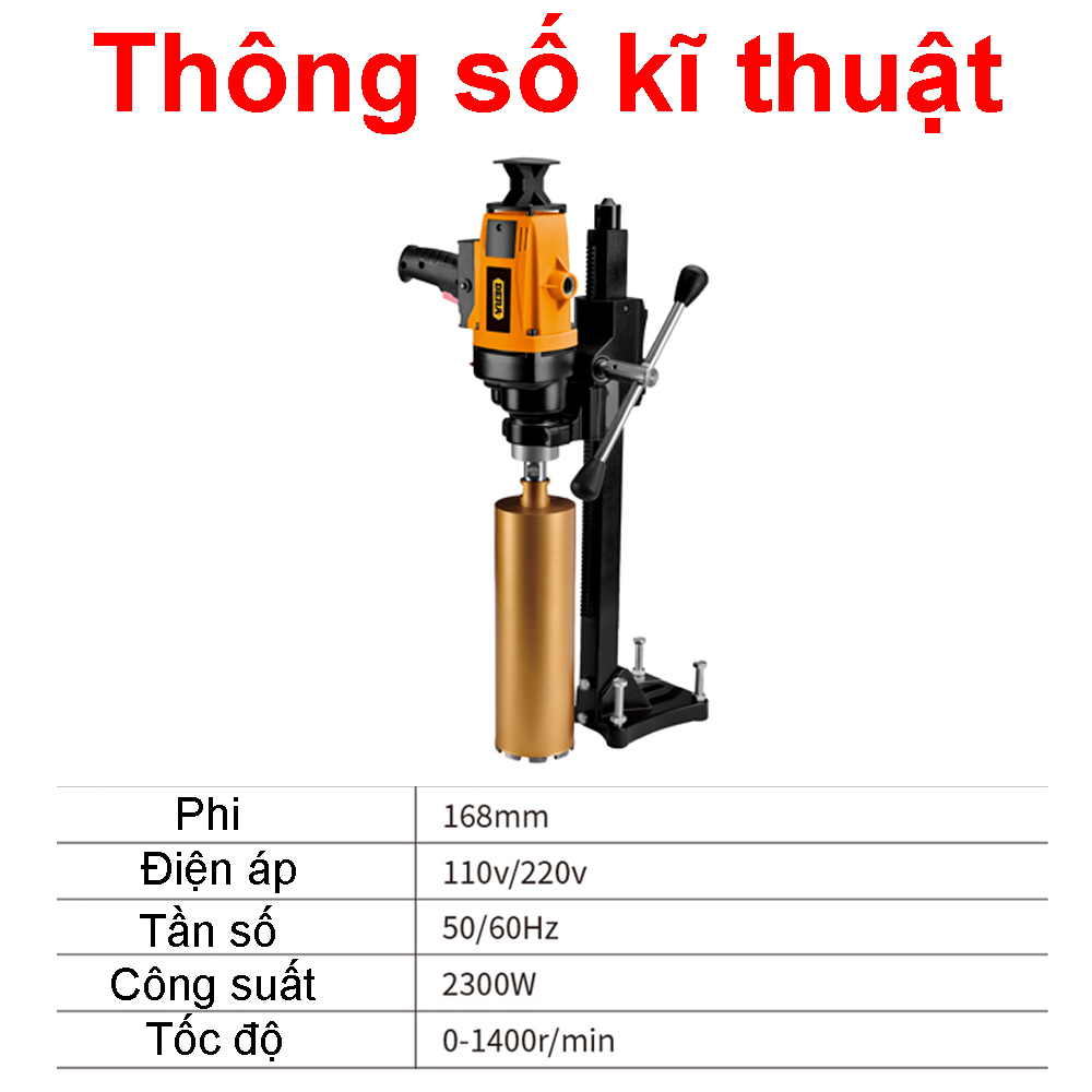 Máy Khoan Bàn Rút Lõi Dera Phi 168mm, Công Suất 2300W - Hàng Chính Hãng