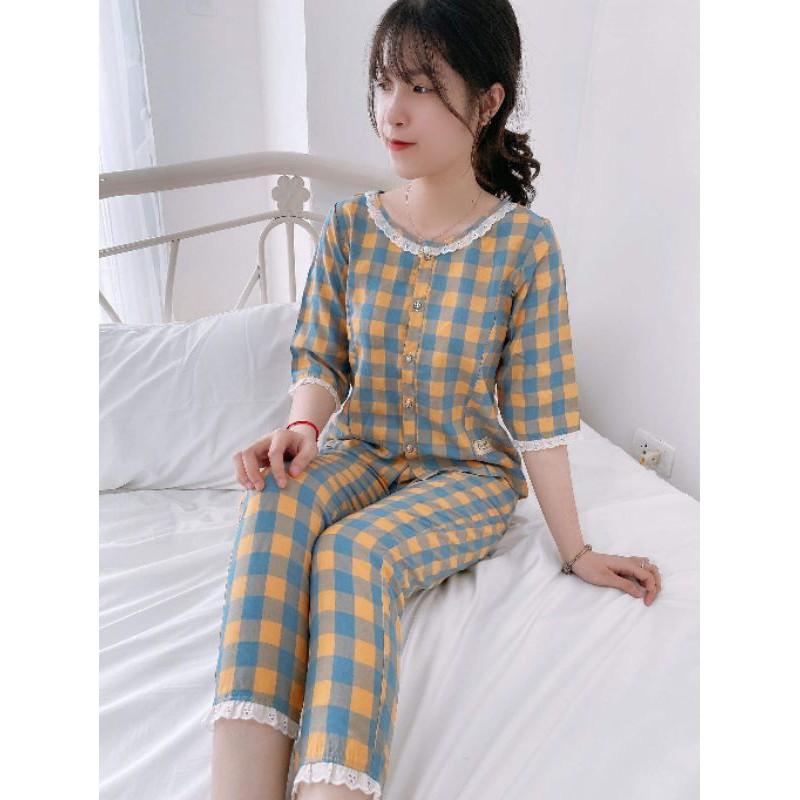 Quần áo mặc nhà kẻ cổ bèo cao câp