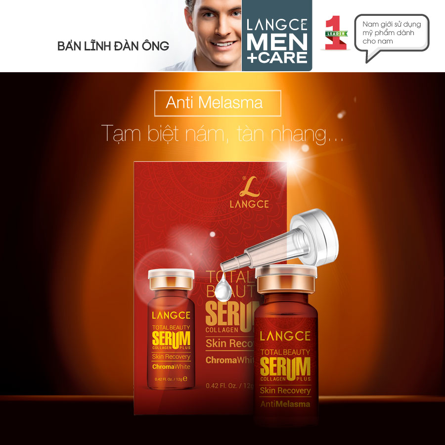 Serum Collagen+ Giảm Trợ Nám - Tàn Nhang - Đồi Mồi Tảo Biển Đỏ 12ml cho Nam TẶNG Gel Vệ Sinh Vùng Kín Nam 100ml LANGCE Total Beauty