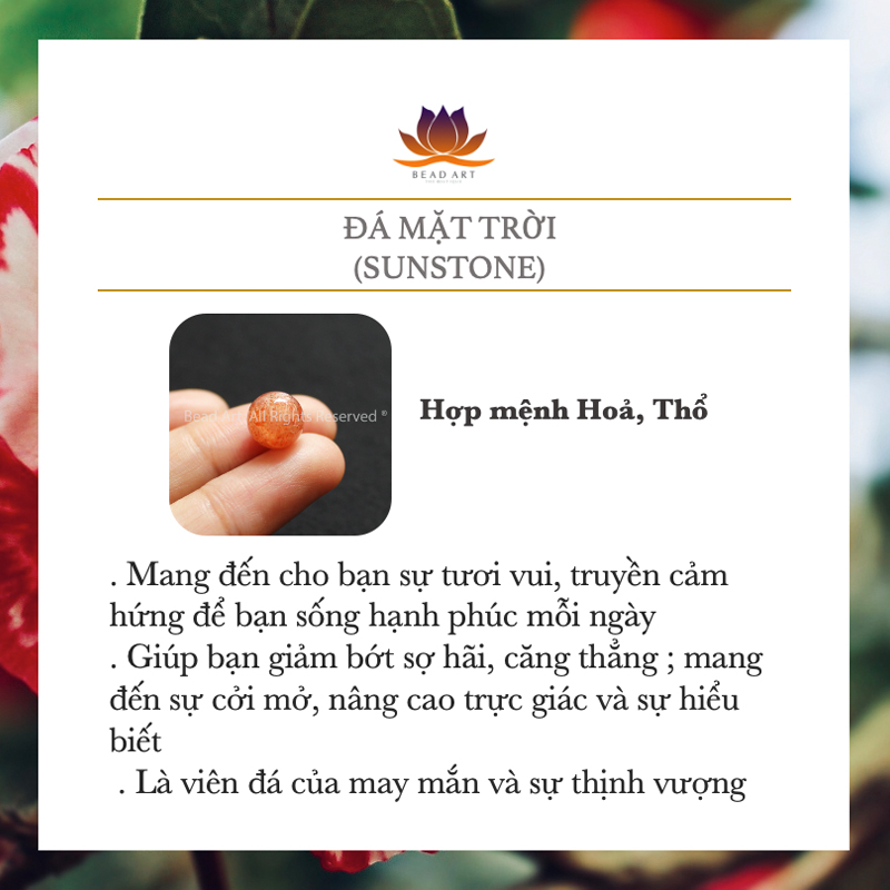 9MM Đá Sunstone, Đá Mặt Trời Tự Nhiên Màu Cam Loại A, Đá Phối Vòng Tay Phong Thuỷ, Chuỗi Hạt, Mệnh Hoả, Thổ - Bead Art