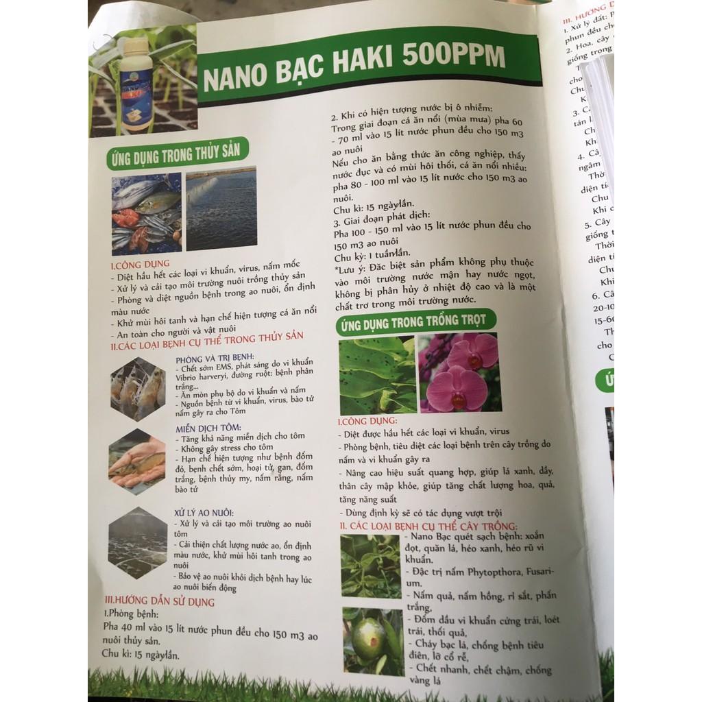Chế phẩm Nano bạc HAKI 500ml dứng dụng thủy sản trồng trọt chăn nuôi