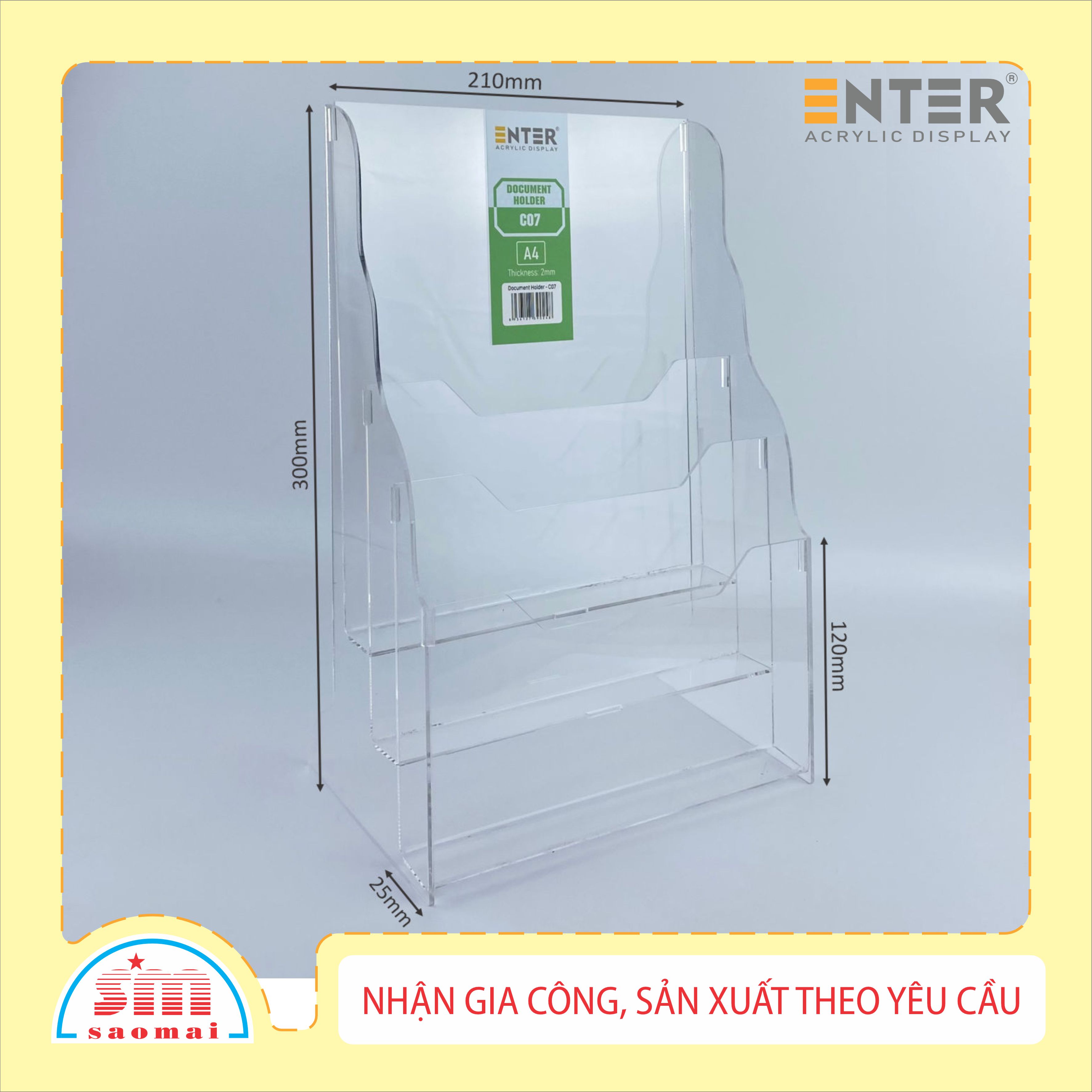 Kệ nhiều giấy 3 ngăn mica Enter C07 21x30cm A4 đứng 2mm