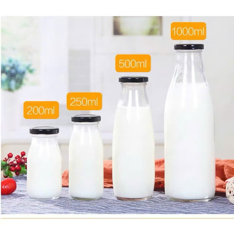 Chai Thủy Tinh Đựng Sữa Hạt, Nước Ép, Trà Sữa - Nắp Thiếc, Nắp Nhôm, Nắp Nhựa 300ml, 500ml - HÀNG CHÍNH HÃNG MINIIN