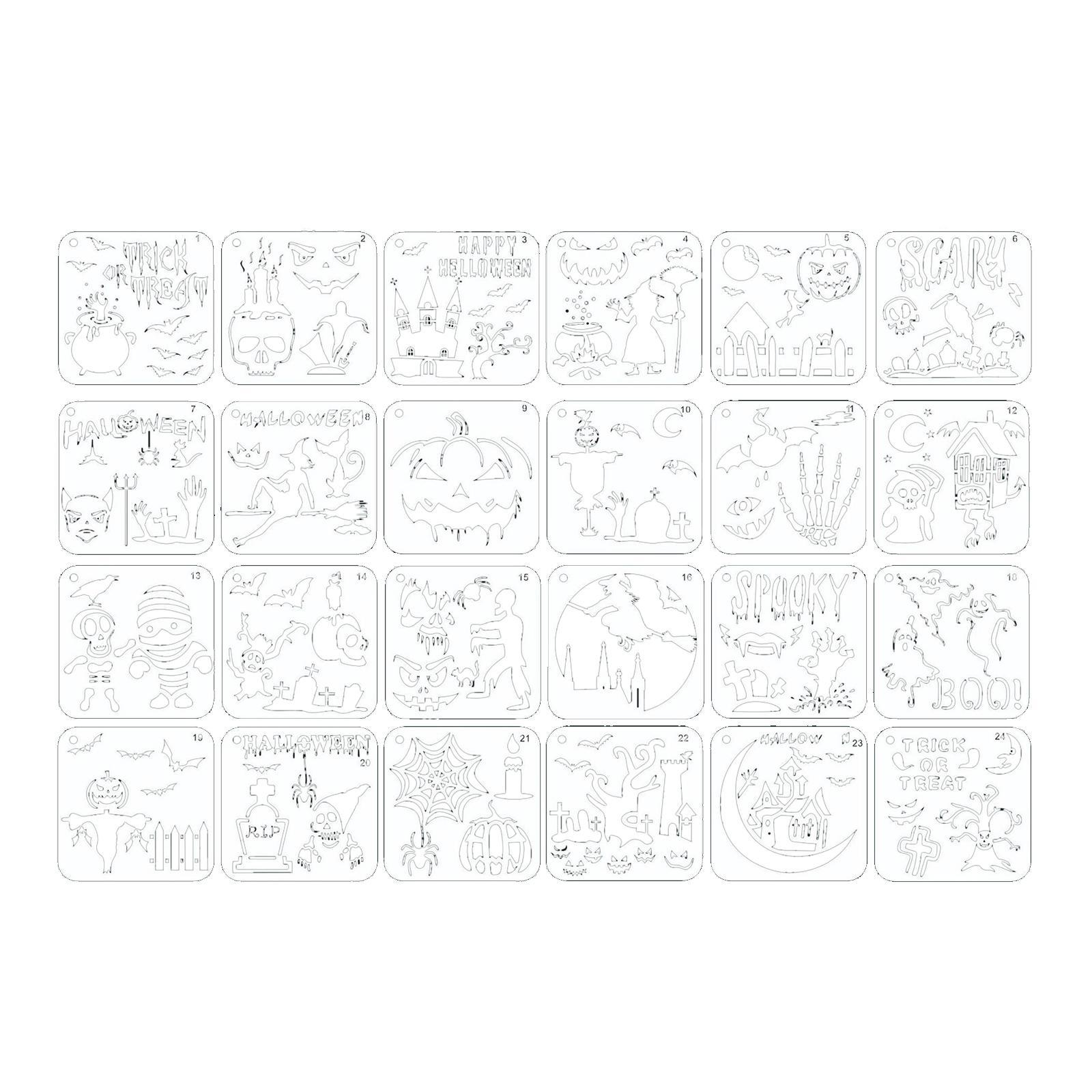 24x Halloween Template Stencil 6Inchx6inches Reusable Craft Stencils Set DIY Painting Templates Stencils for Wall Fabric Window Floor