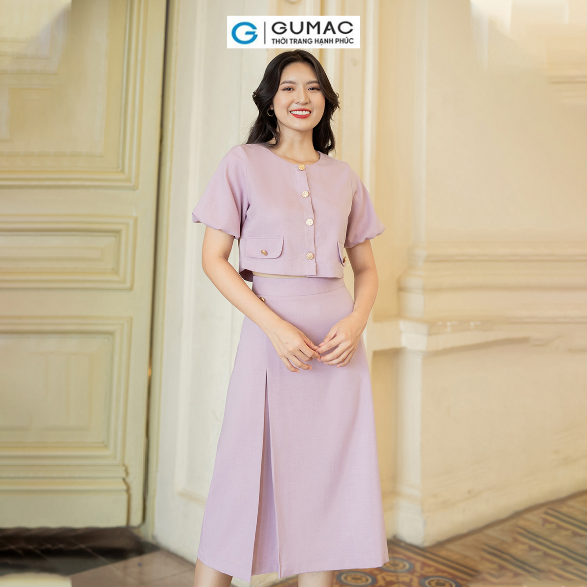 Set lẻ Áo ngắn tay bí thời trang GUMAC AD07011 - Chân váy A xếp ly thời trang GUMAC VD07012