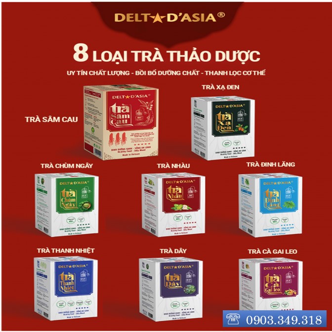 TRÀ ĐINH LĂNG HỘP – Delta D'Asia Phục hồi cơ thể, ăn ngon, ngủ tốt (25 túi x 1,5 g)