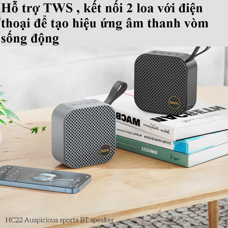 Loa không dây mini bluetooth V5.2 hỗ trợ TWS cho điện thoại laptop hoco HC22 _ Hàng chính hãng