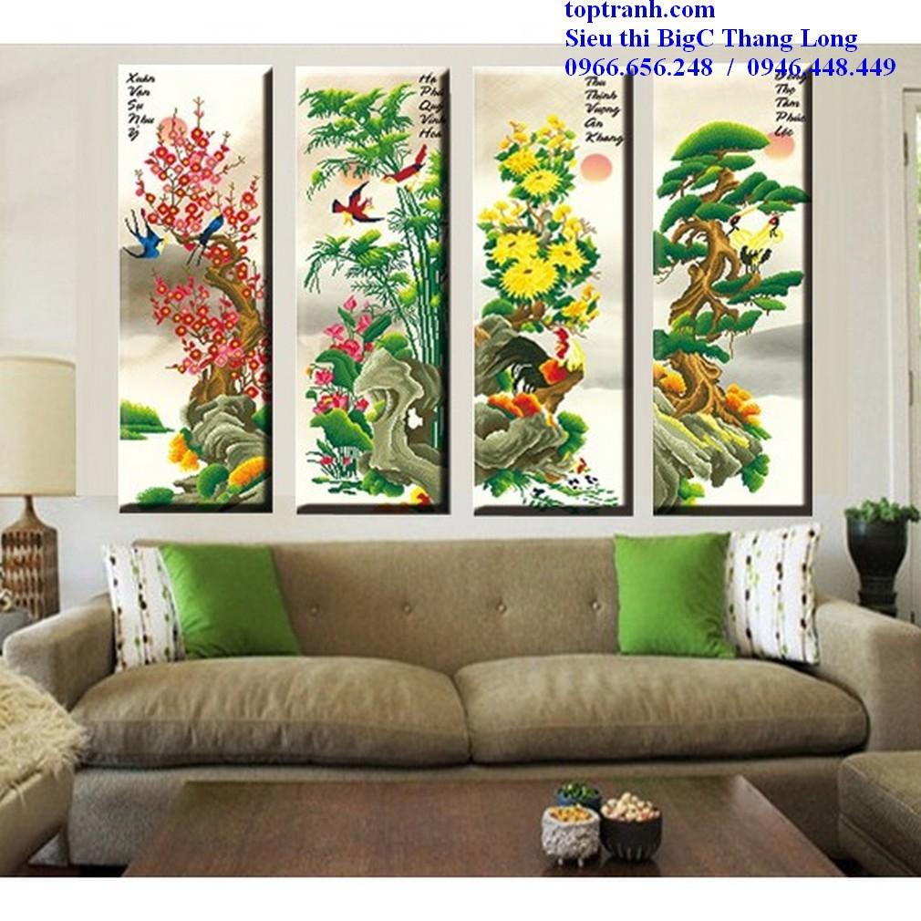 Tranh thêu tứ quý tùng trúc cúc mai 223046 xuân hạ thu đông, đào lan trúc cúc