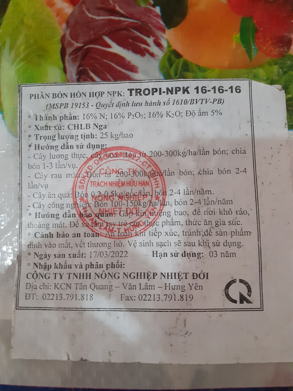 Bao 25kg PHÂN BÓN CAO CẤP TROPI - NPK 16 -16 - 16 RUSSIA, Siêu ra rễ, bật chồi, siêu phát triển, cân đối, siêu lớn trái, đẹp mã