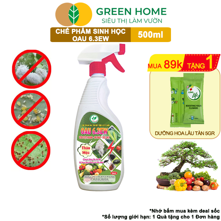 Chế Phẩm Sinh Học OAU 6.3EW GreenHome, Chai 500Ml, Thảo Mộc, Đặc Trị Rệp, Rầy, Bọ Trĩ Cho Cây Và Hoa