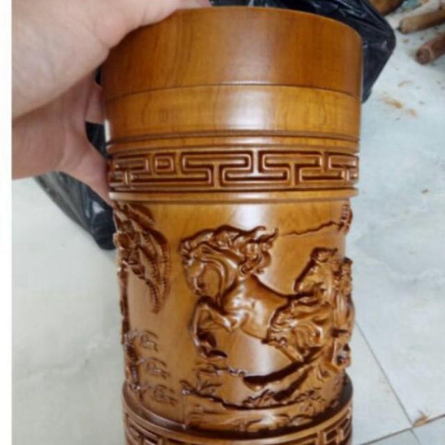 Hộp đựng chè gỗ bách xanh đục bát mã