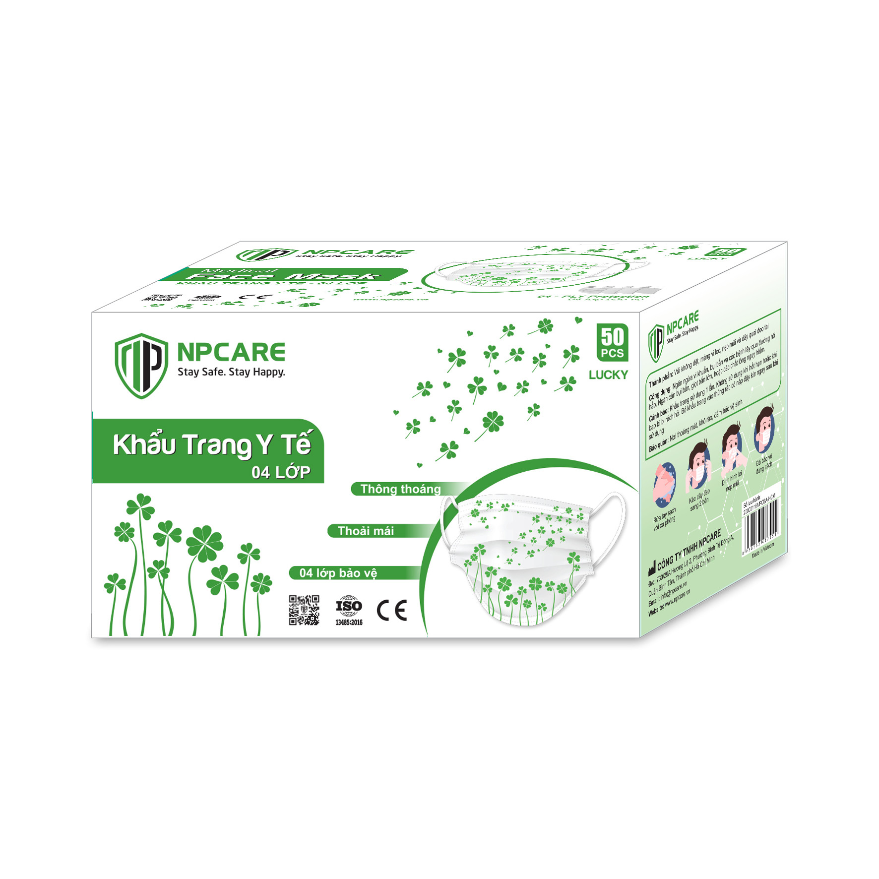 Khẩu trang y tế 4 lớp May mắn Lucky NPCARE - Hộp 50 cái