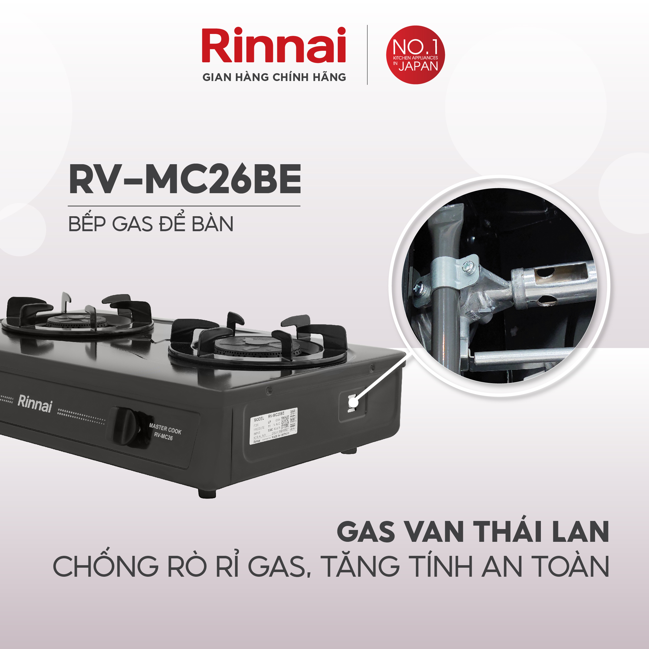 Bếp gas dương Rinnai RV-MC26RS mặt bếp inox và kiềng bếp men - Hàng chính hãng.