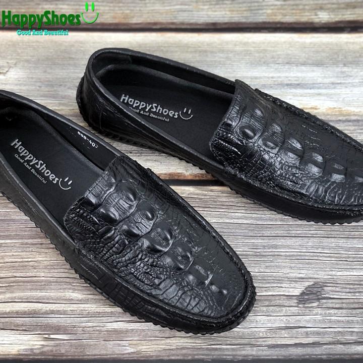 Giày Lười Nam Công Sở Happyshoes Da Bò Thật Dập Vân Cá Sấu - HS82