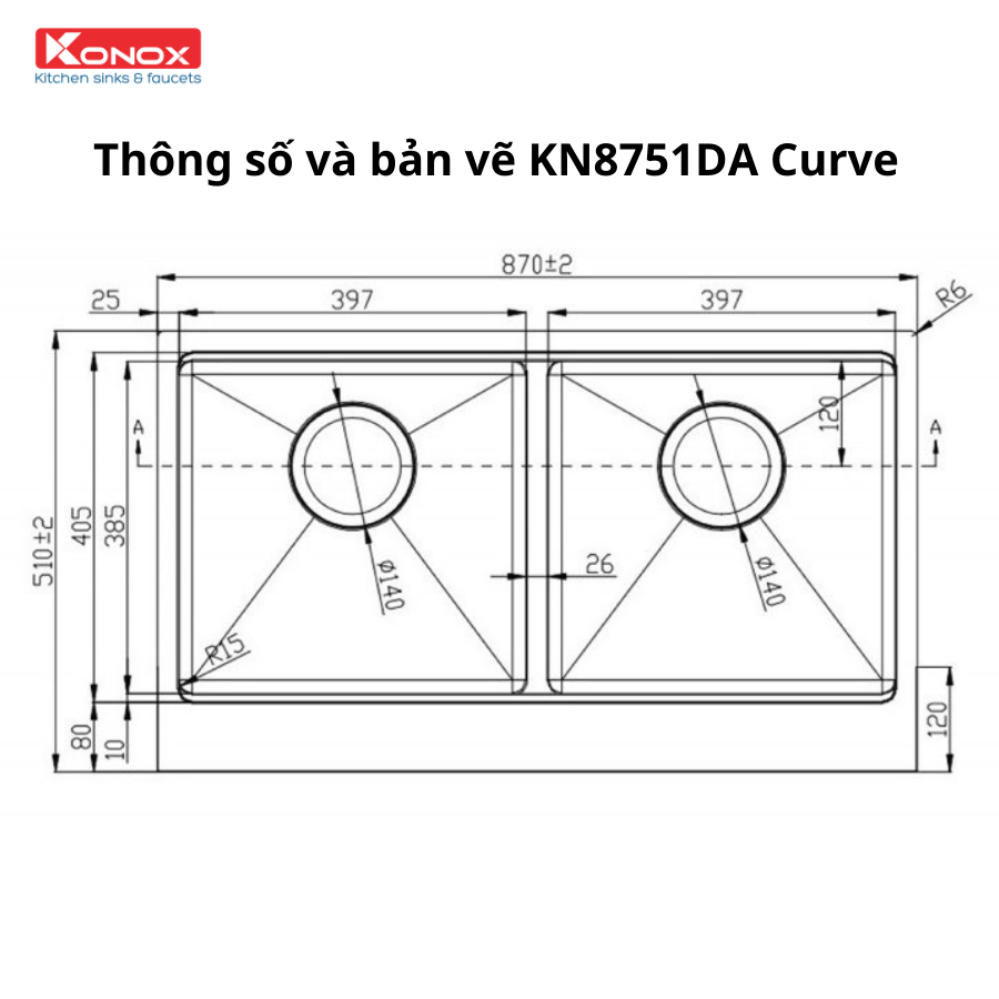 Chậu rửa bát inox 1 hố KONOX Workstation Sink – Apron Sink KN8751DA Retta