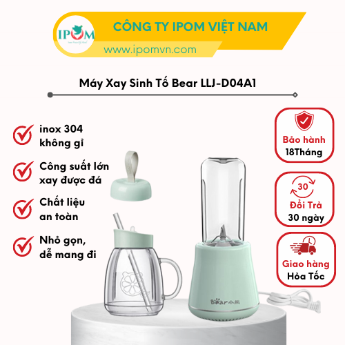Máy Xay Sinh Tố Cầm Tay Bear, Xay Hoa Quả Công Suất Lớn, Chất Liệu An Toàn LLJ-D04A1 - Hàng Chính Hãng Bảo hành 18 Tháng
