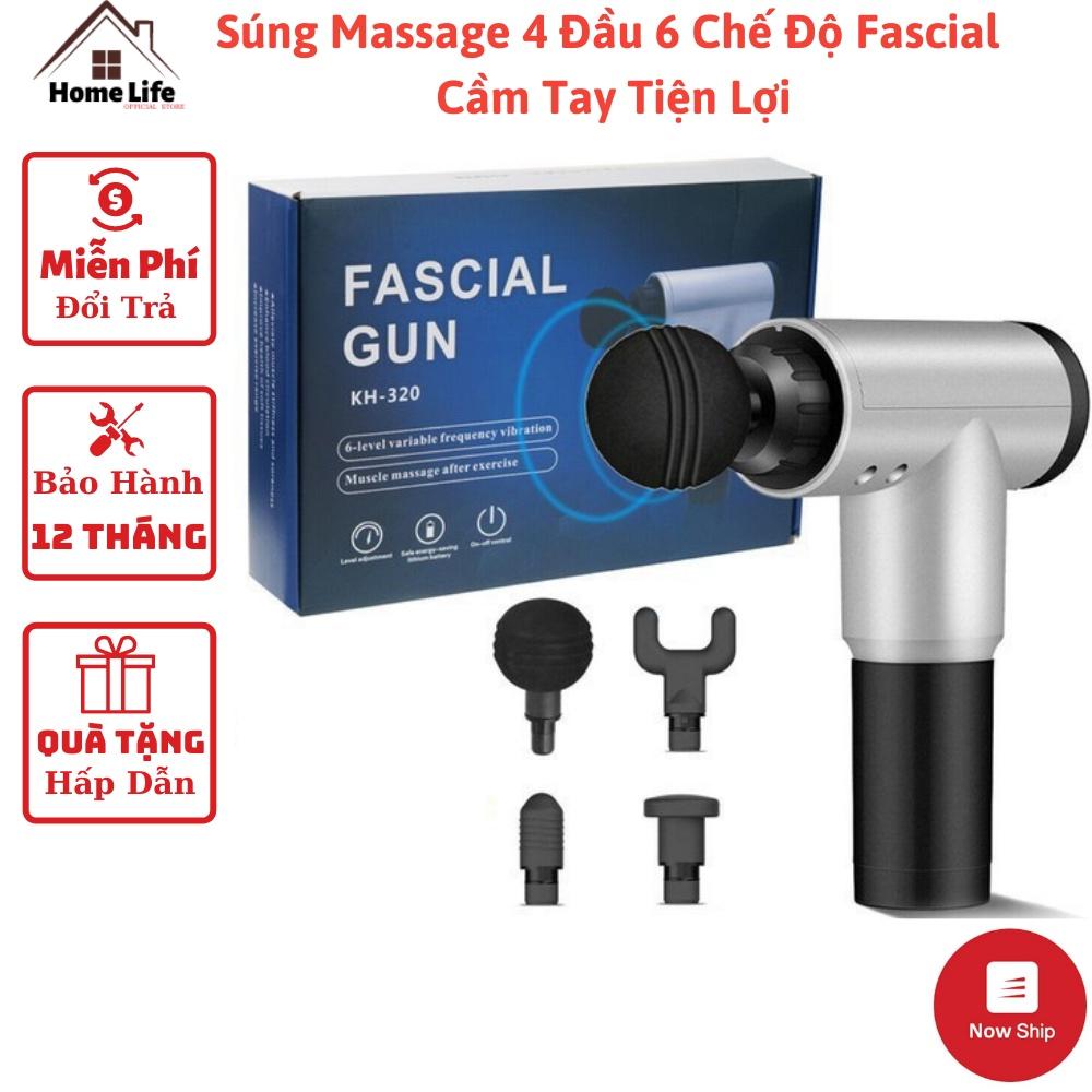 Súng Massage 4 Đầu 6 Chế Độ Fascial Cầm Tay - Máy Massage Toàn Thân