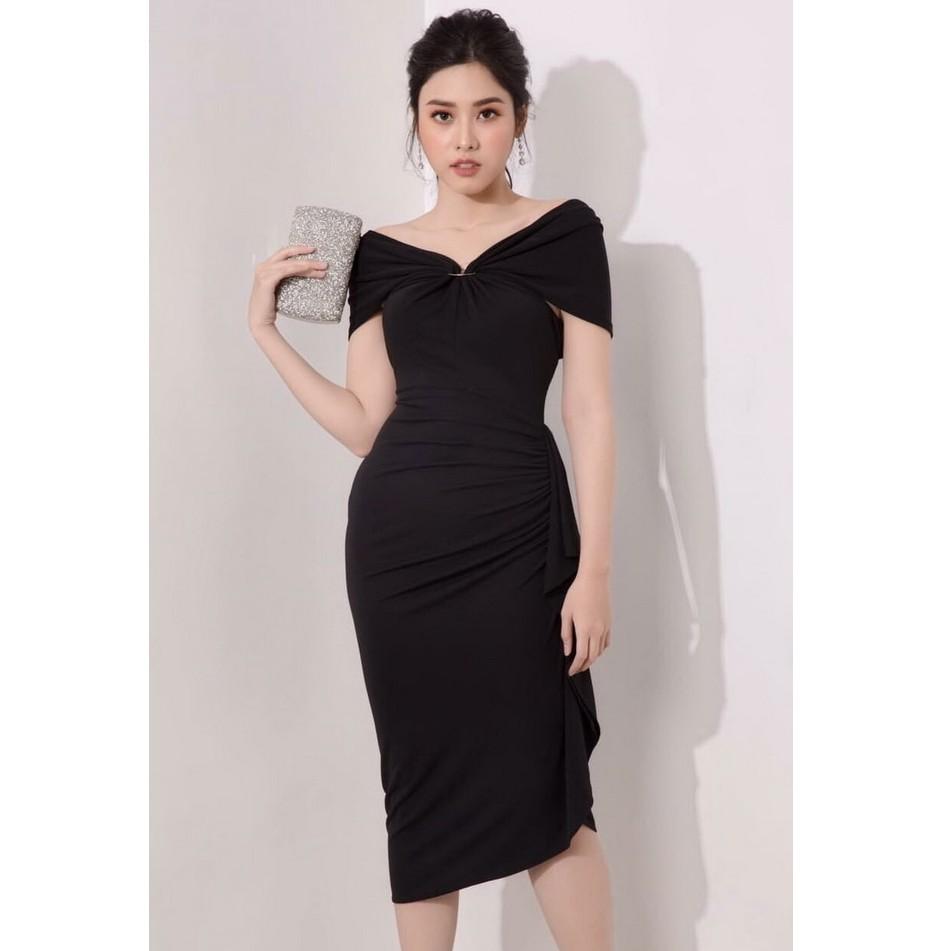 ĐẦM THIẾT KẾ BODY DỰ TIỆC CỔ ĐÍNH KHOEN EO NHÚN LY 1 BÊN