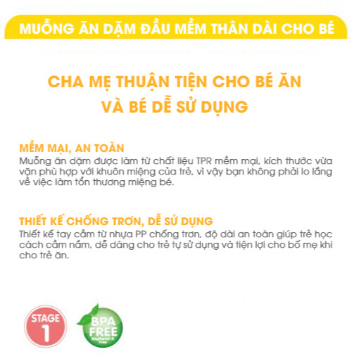 Muỗng ăn dặm đầu mềm thân dài cho bé Piyo Piyo màu vàng, PY630101