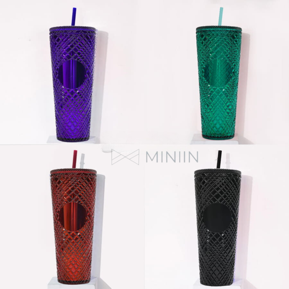 Ly Kim Cương 2 Lớp Cách Nhiệt Cao Cấp, Ly Uống Nước Chất Liệu PP Cách Nhiệt 2-3h + Tặng Kèm Ống Hút, Túi Đựng - HÀNG CHÍNH HÃNG MINIIN