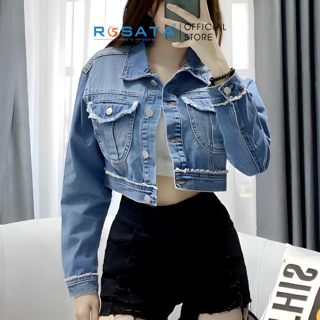 Áo Khoác Nữ Croptop Jean Dài Tay ROSATA K39 Cao Cấp Freesize Xuất Xứ Việt Nam