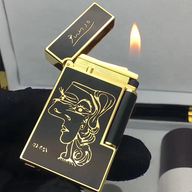 Vỏ Hột Quẹt Bật Lửa Upon D193 Họa Tiết Sơn Mài Đen Viền Vàng Họa Tiết Chân Dung Cô Gái Tuyệt Đẹp - Dùng Ga Đá Cao Cấp