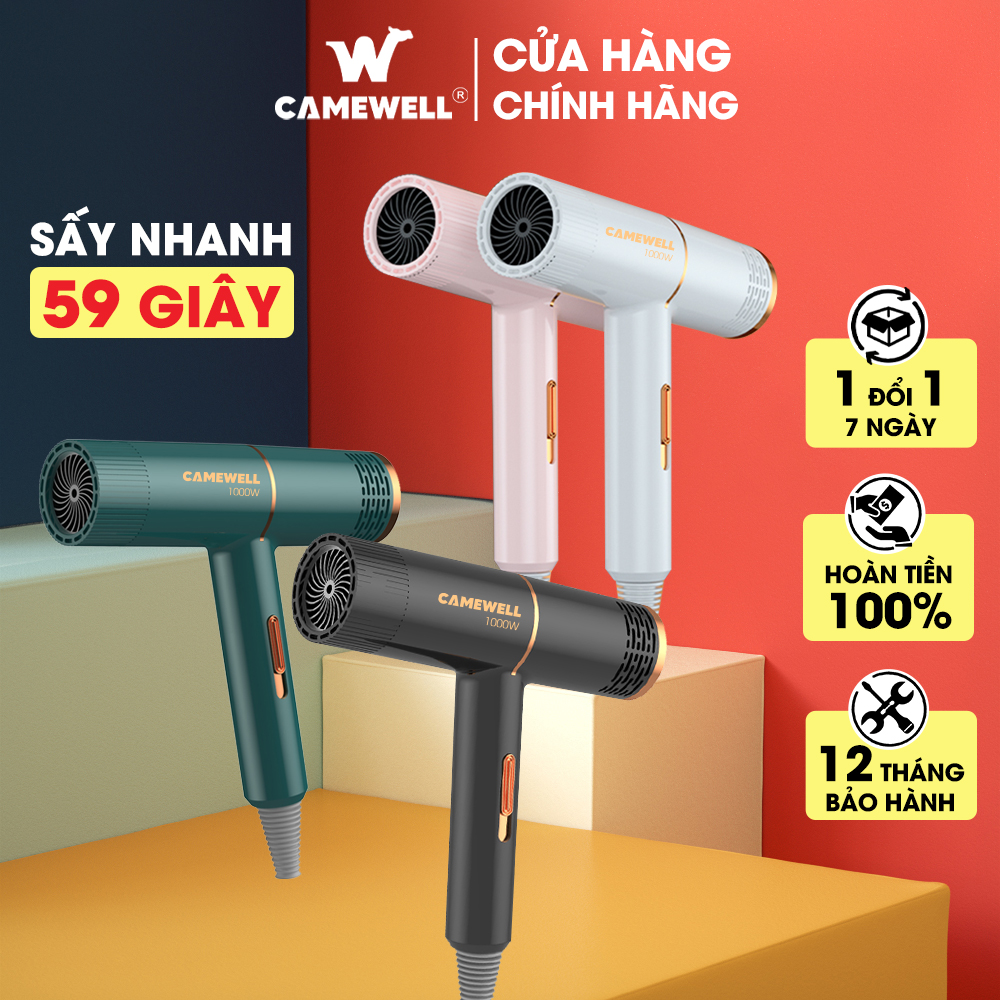 Máy sấy tóc mini CameWell chính hãng, máy sấy tóc công suất lớn 1000W tạo kiểu tóc chuyên nghiệp 2 chiều nóng lạnh CW01HD