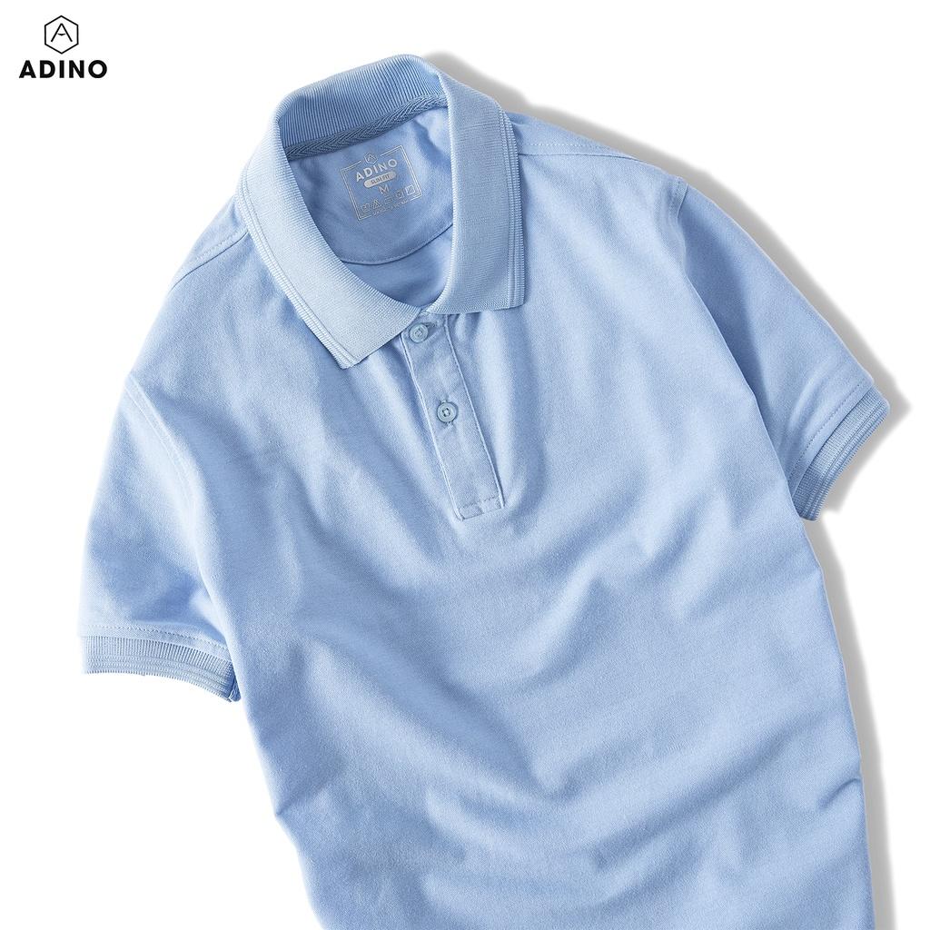 Hình ảnh Áo polo nữ ADINO màu xanh nhạt phối viền chìm vải cotton co giãn dáng công sở slimfit hơi ôm trẻ trung APN03