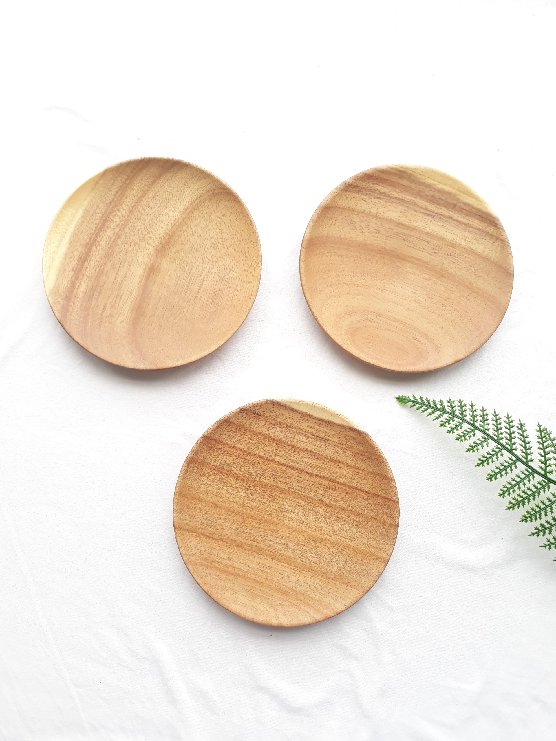 Bộ 3 đĩa gỗ KEO tròn 14 cm lót ly, cốc, đựng trái cây, hoa quả, đồ ăn