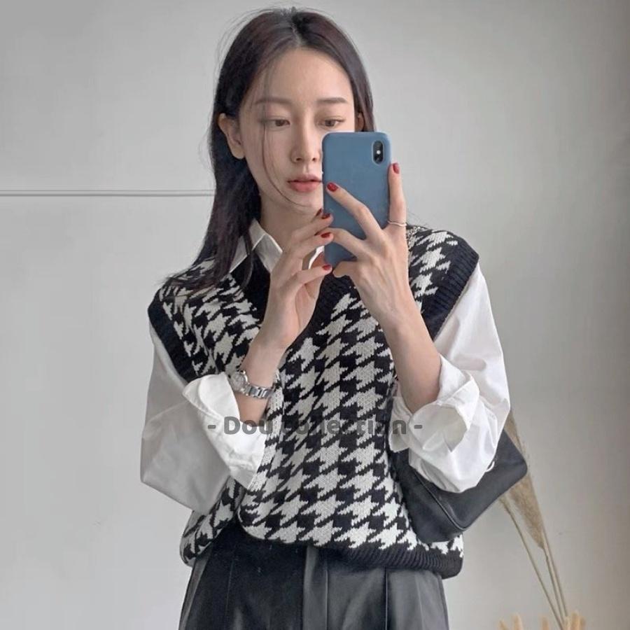 Áo Gile Họa Tiết Caro Vintage Áo Len Không Tay Dáng Xuông Cá Tính Thời Trang Thu Đông - Mã TA001