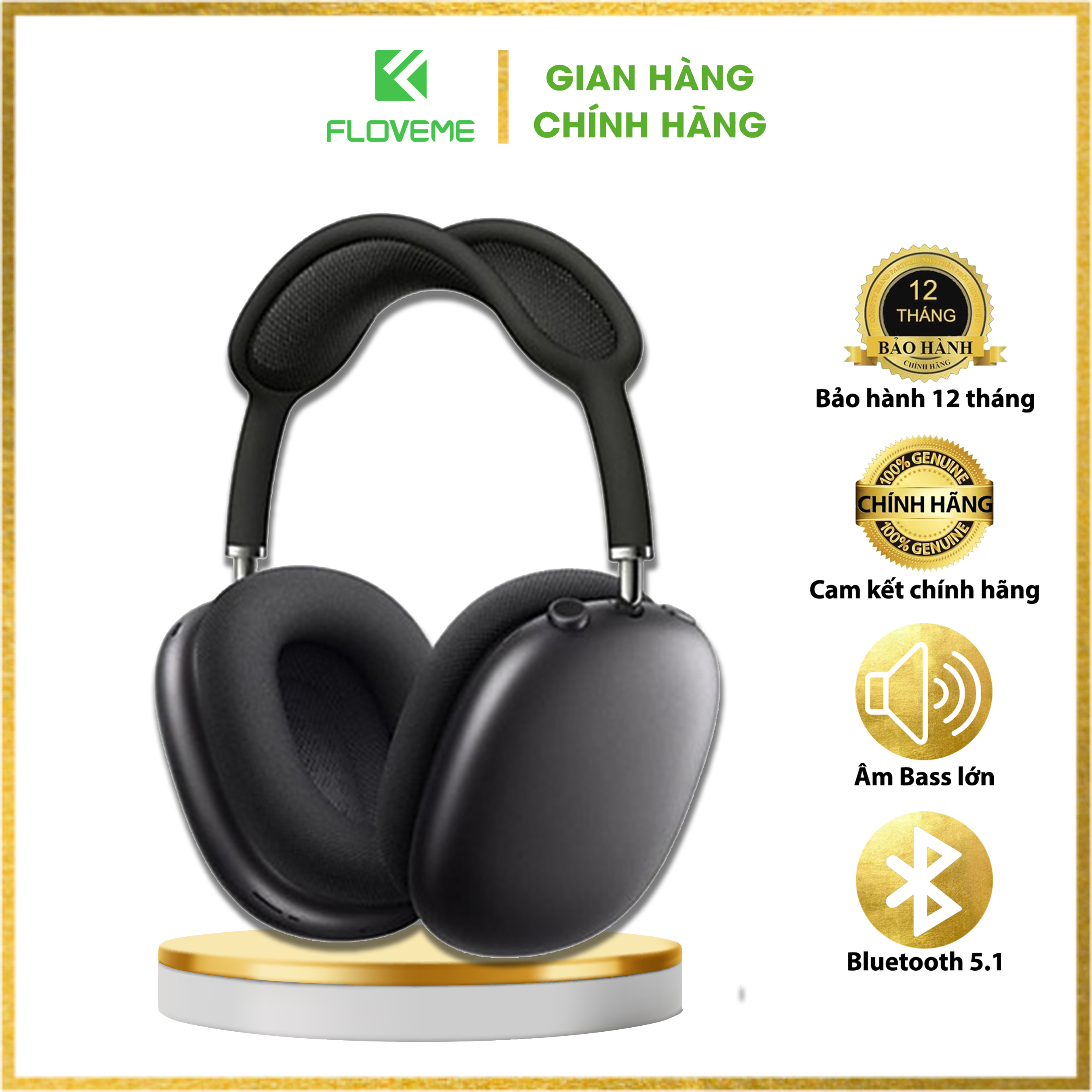 Tai Nghe Headphone không dây Blutooth Chụp Tai Chống Ồn Floveme Air Max PA9 Có Micro Đàm Thoại - Hỗ Trợ Thẻ Nhớ SD - Hàng chính hãng