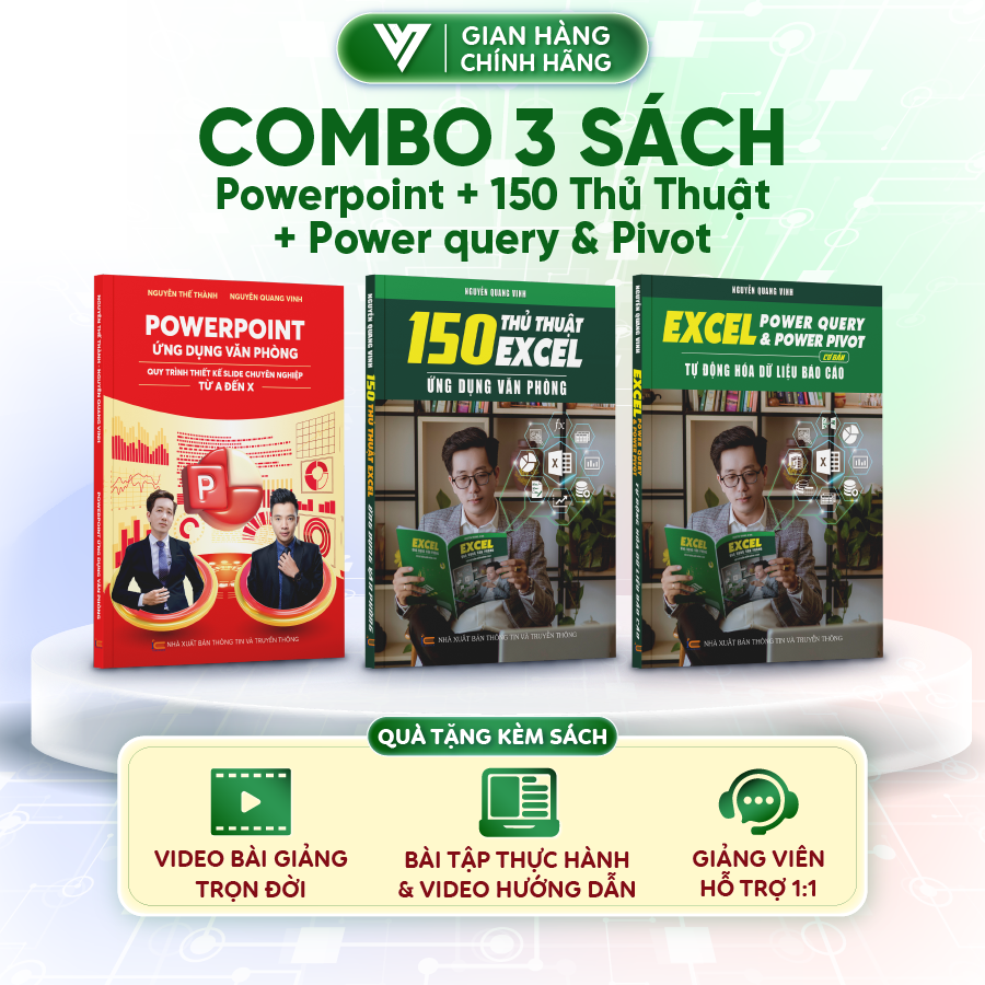 Combo 3 Sách Power Point - 150TT - Power Query & Power Pivot ĐÀO TẠO TIN HỌC Ứng Dụng Văn Phòng Kèm Video Hướng Dẫn