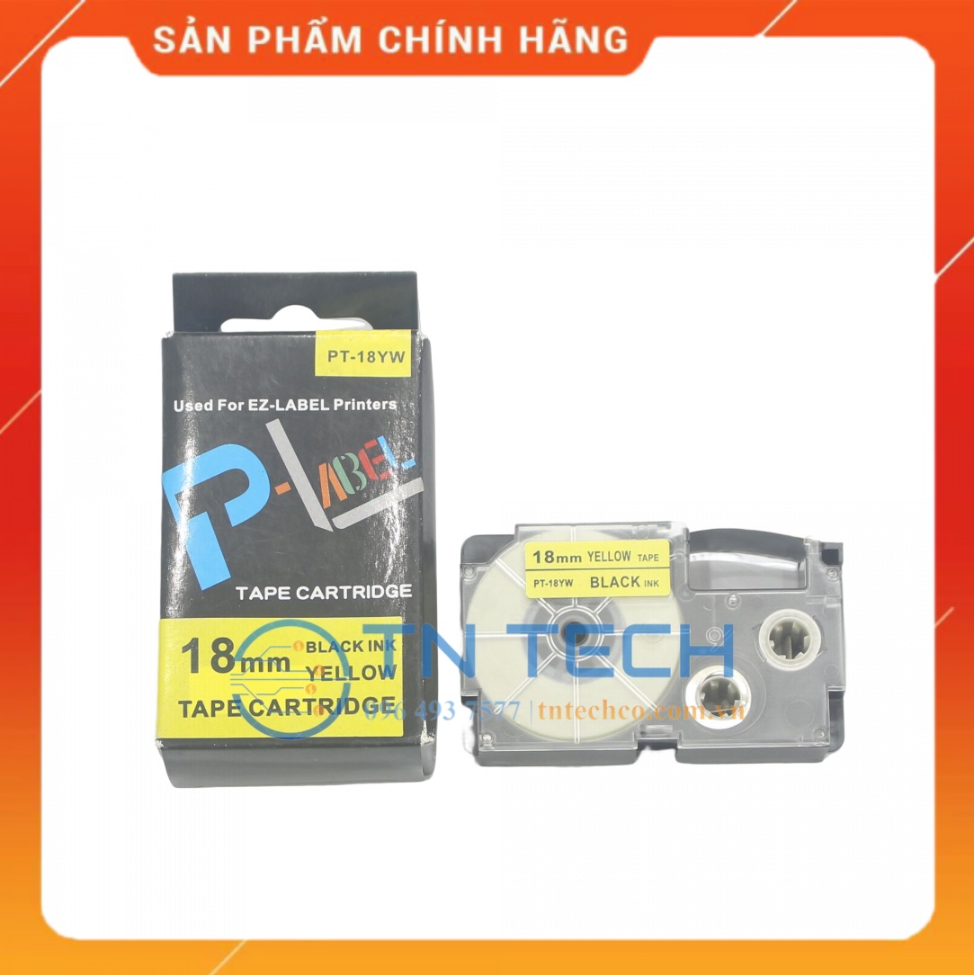 Nhãn in CASIO PT-18YW - Chữ đen nền vàng 18MM x 8M - Dùng cho máy in nhãn CASIO [Hàng nhập khẩu]