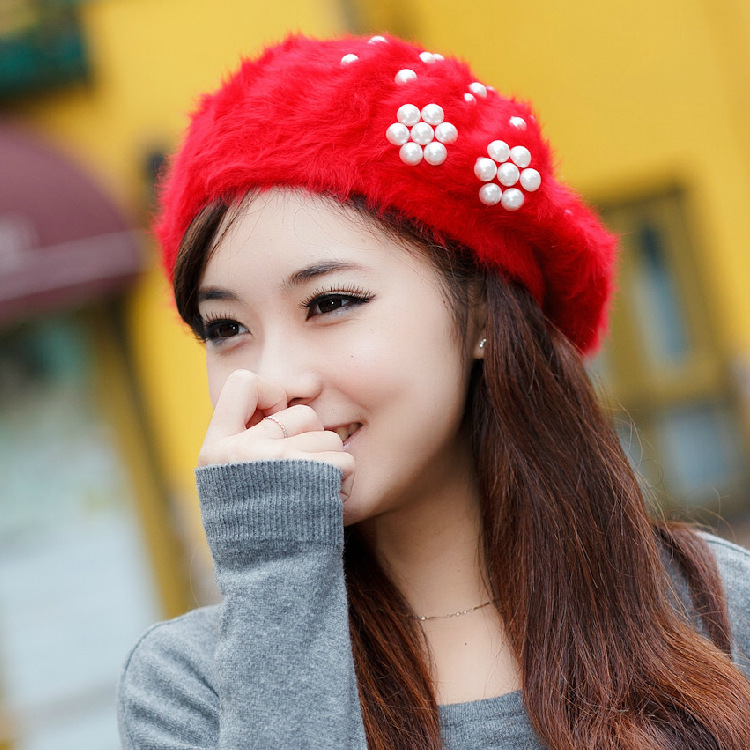 Nón mũ nồi nữ phong cách Hàn quốc cực kỳ dễ thương và sành điệu đính hạt giả ngọc trai siêu xinh