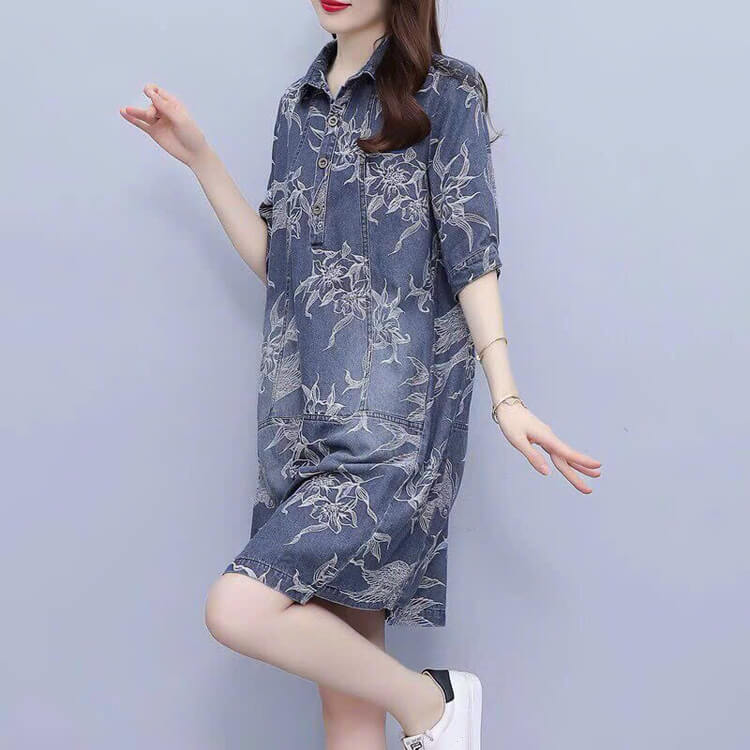 Đầm jean suông họa tiết nổi