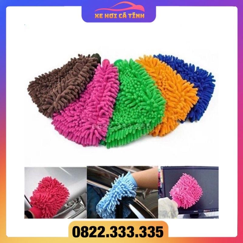 Găng tay rửa xe lau chùi ô tô loại dày dặn 2 mặt bông - găng tay san hô