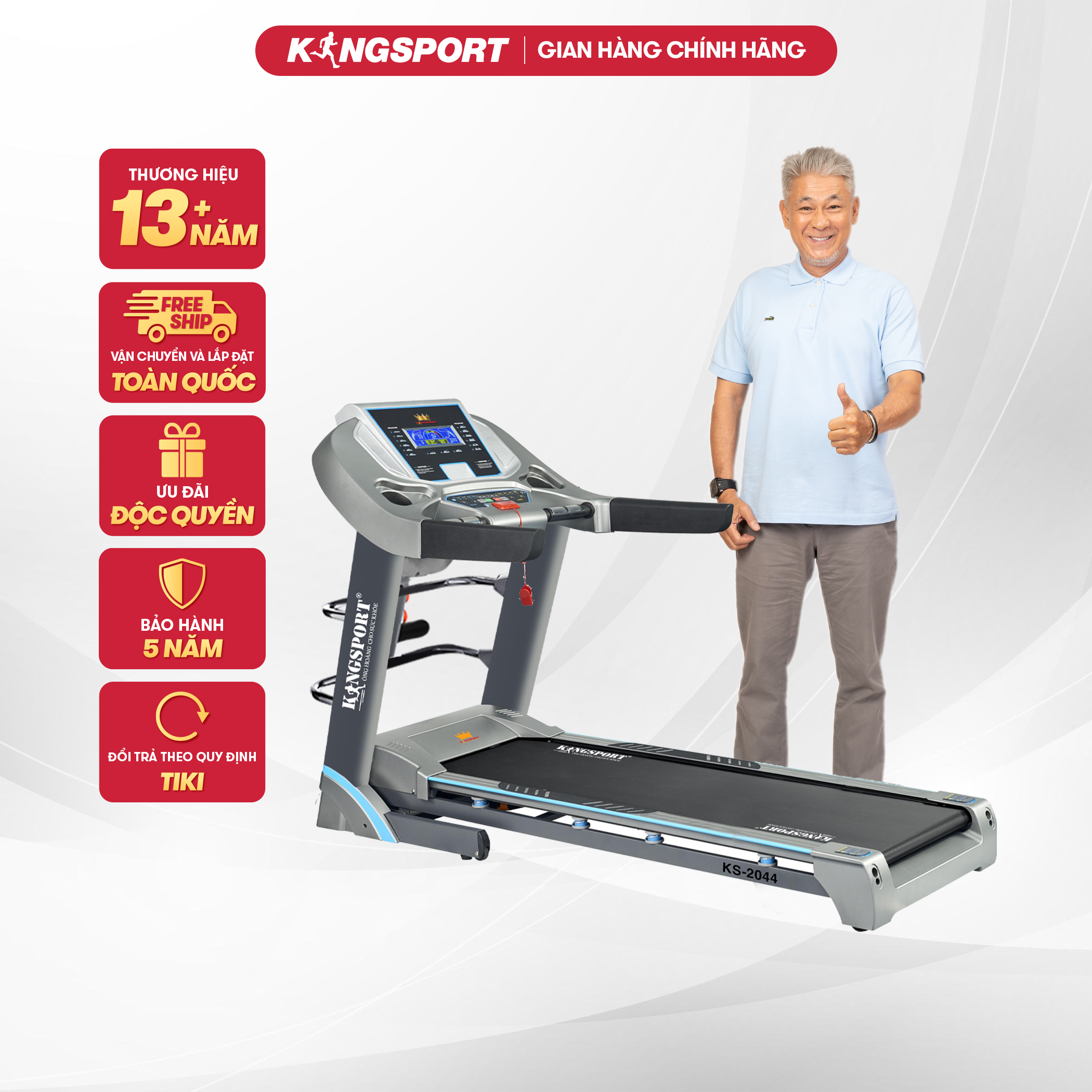 Máy chạy bộ tại nhà Kingsport Luxury KS-2044 Đa Năng Có chức nâng dốc tự động, kèm theo đai massage và thanh gập bụng