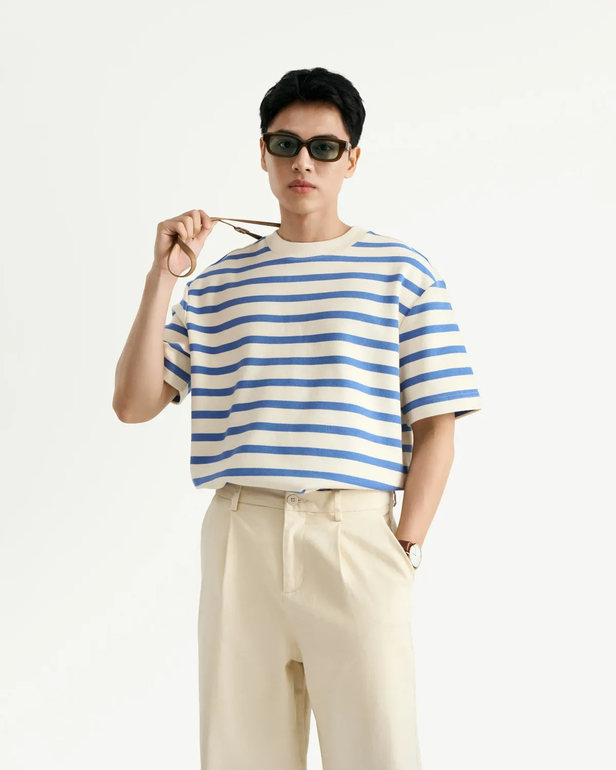 Áo thun nam tay ngắn sọc ngang lớn jacquard Form loose - RT 10S25TSS050 | ROUTINE CÀ MAU