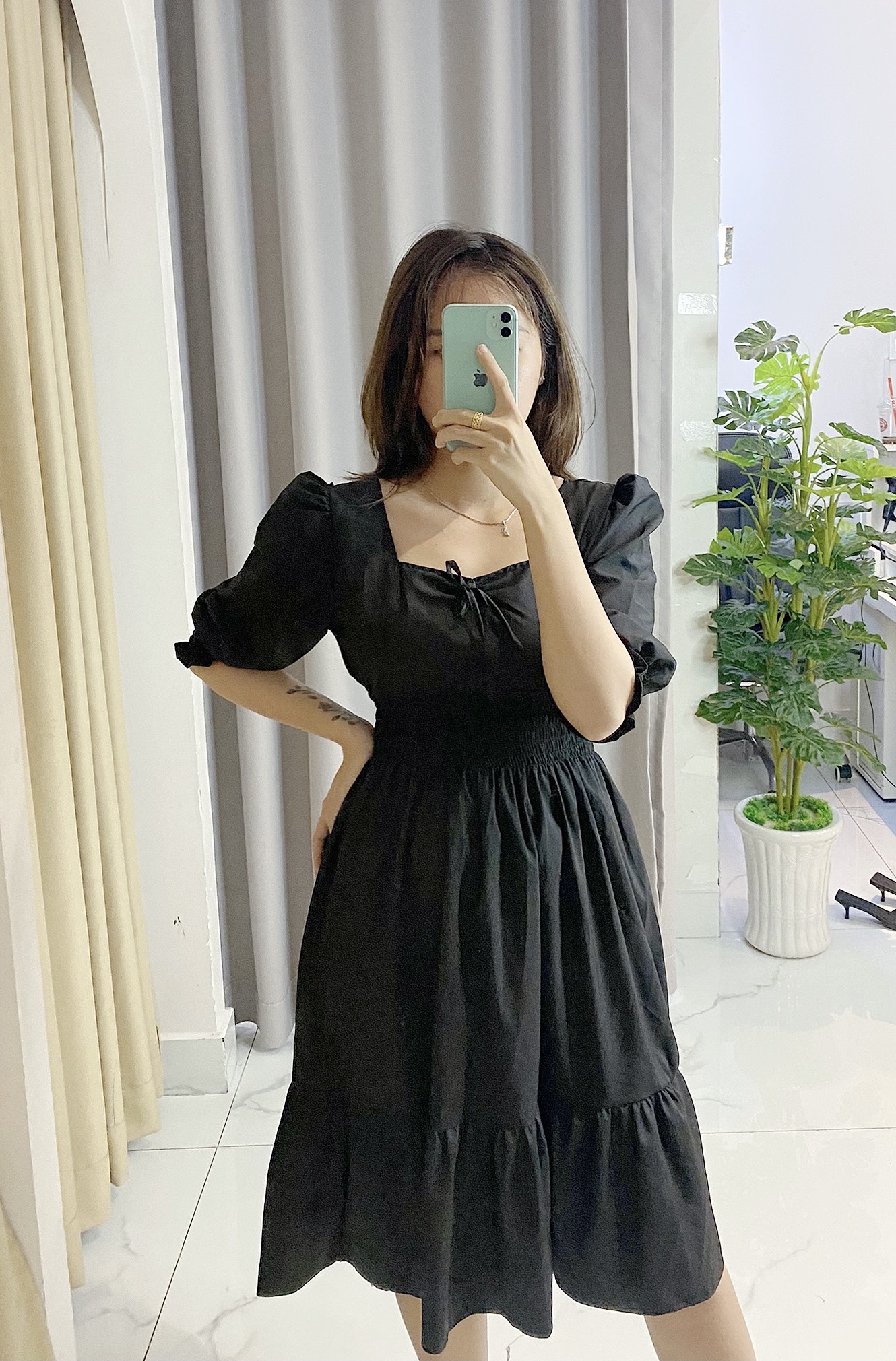 Váy đầm nữ công sở đẹp, váy bo tay cổ vuông, chuẩn form, tôn dáng, nhẹ nhàng thoải mái V009
