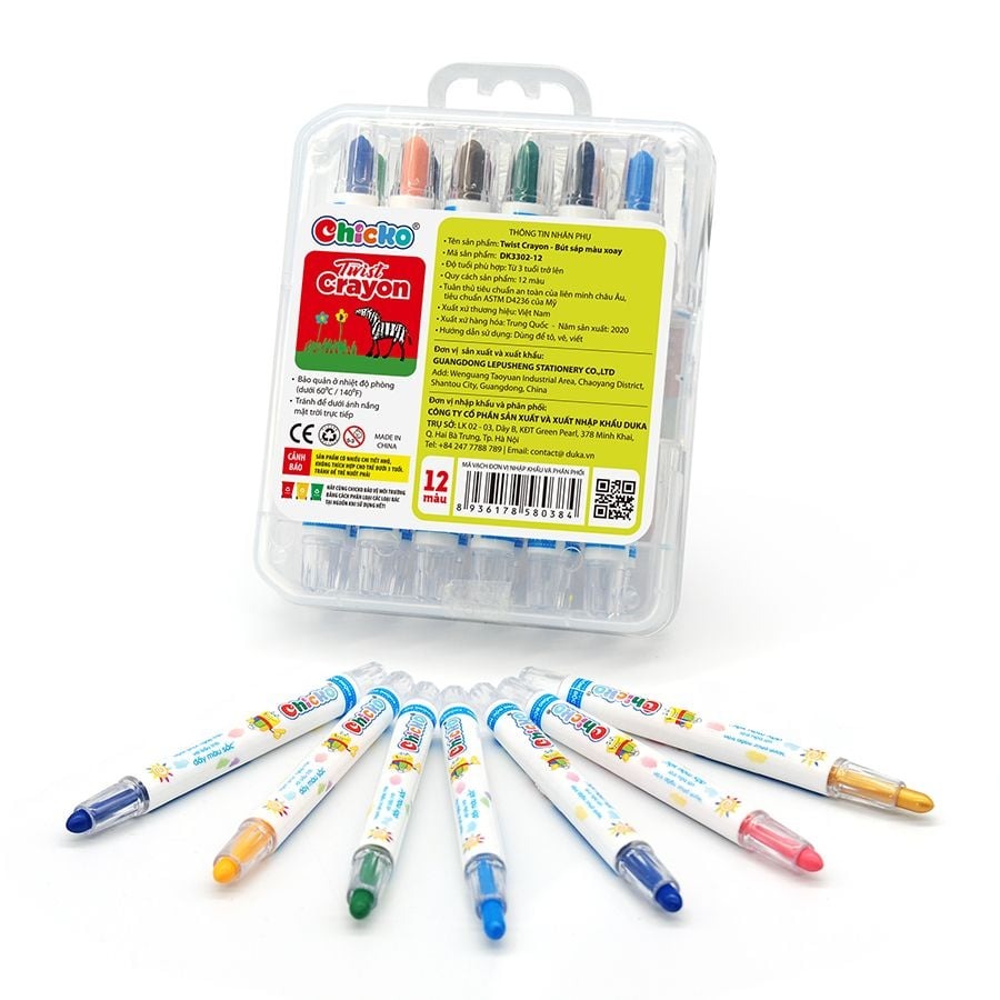 Bút Sáp Màu Xoay DUKA - 12 Màu - Hộp Nhựa PP (DK3302-12)