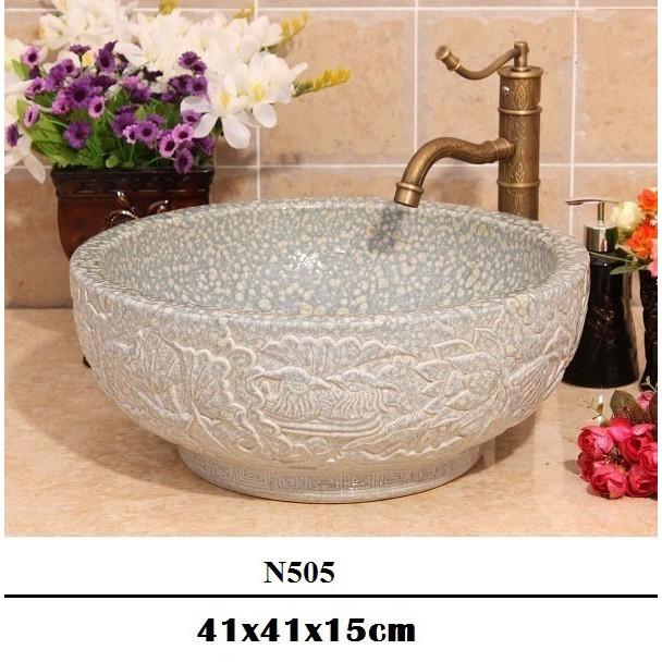 Chậu lavabo để bàn nghệ thuật với tông màu xanh yên bình