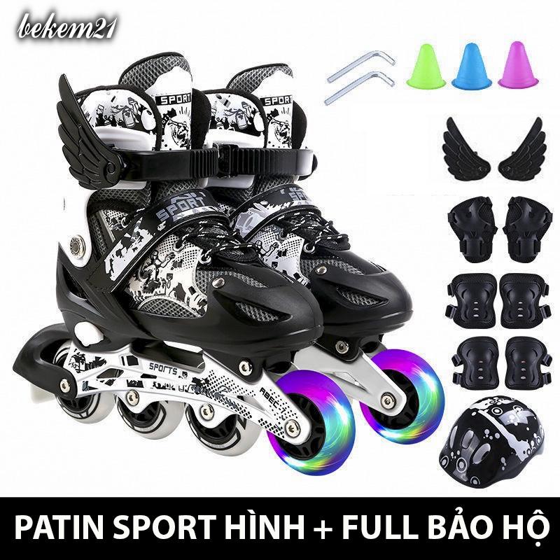 Giày trượt patin Sport điều chỉnh to nhỏ batin batanh cho trẻ em người lớn (tặng kèm 13-20 món bảo hộ