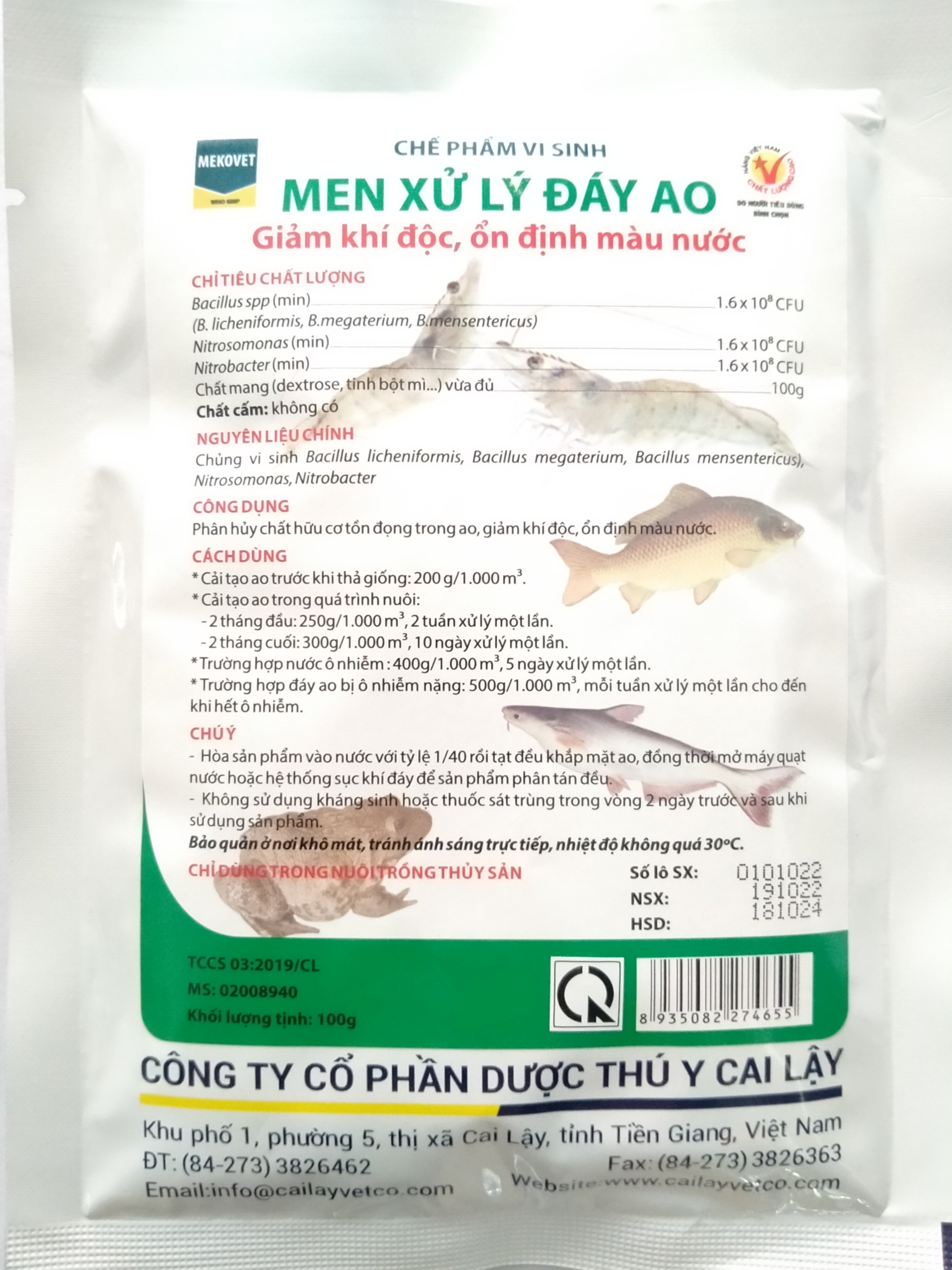 MEN XỬ LÝ ĐÁY AO 100g chế phẩm vi sinh giảm khí độc ổn định màu nước dành cho cá tôm cua ếch
