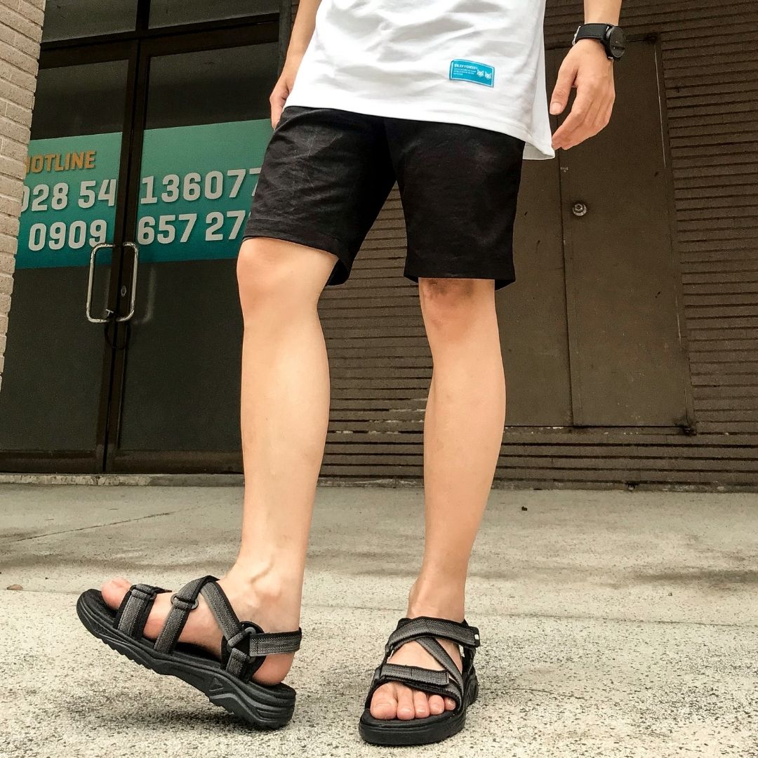 Giày Sandal Nam The Bily Quai Chéo Đôi - Xám Thổ Cẩm BL02XTC