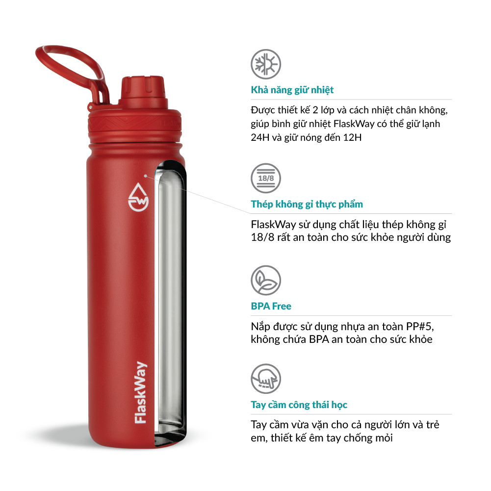 Bình giữ nhiệt FlaskWay màu đỏ Cherry Red 22oz (650ml)