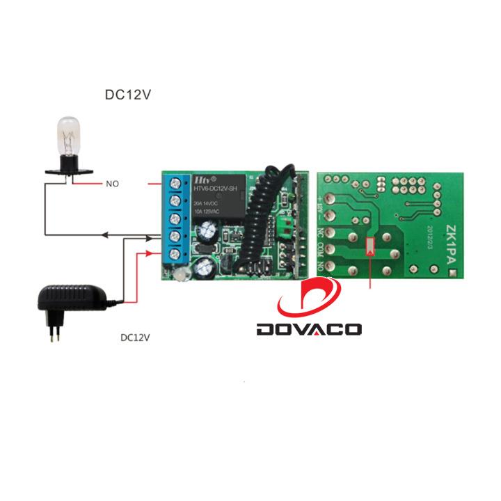 Mạch công tắc điều khiển từ xa RF, 1 cổng học lệnh 4 chế độ, nguồn 12VDC, tặng kèm remote