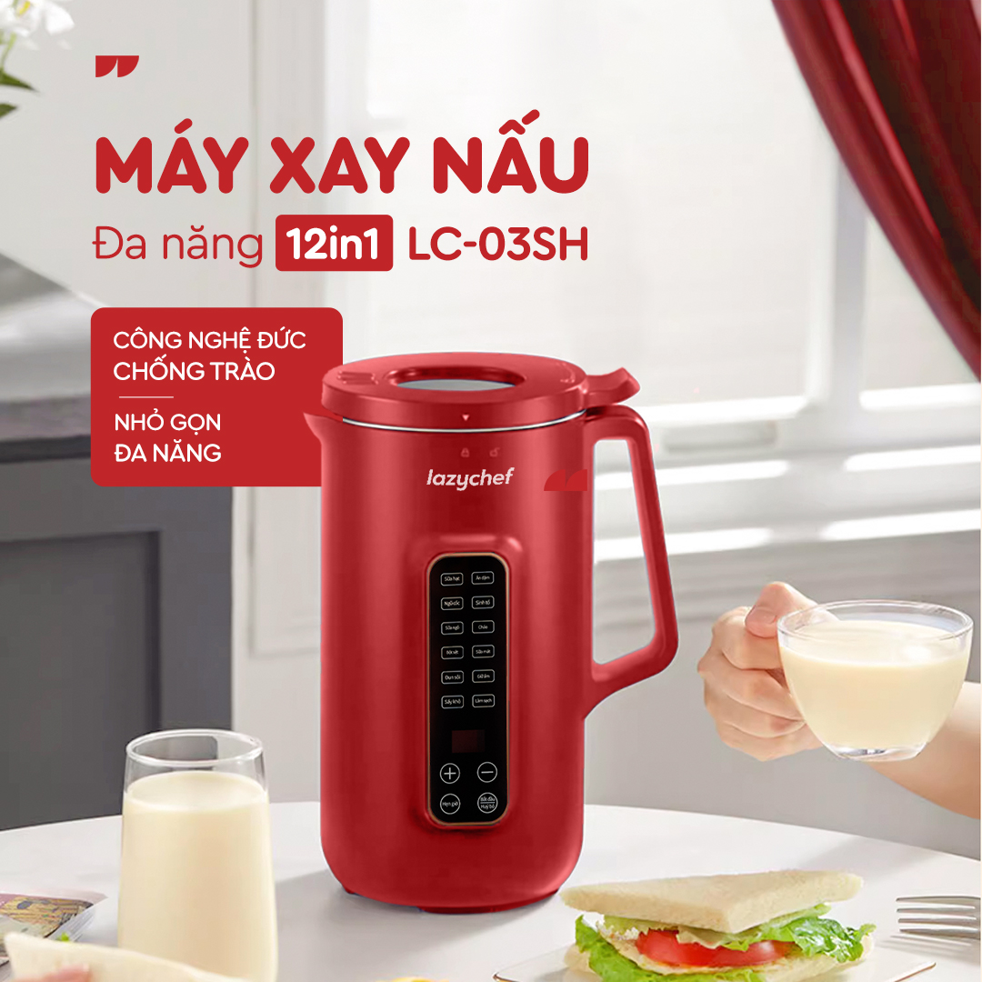 Máy Làm Sữa Hạt 12in1 Lazychef - Máy Xay Nấu Đa Năng Lazychef Sấy Khô Tự Động, 10 Lưỡi Dao Kép, Dung Tích 1000ml